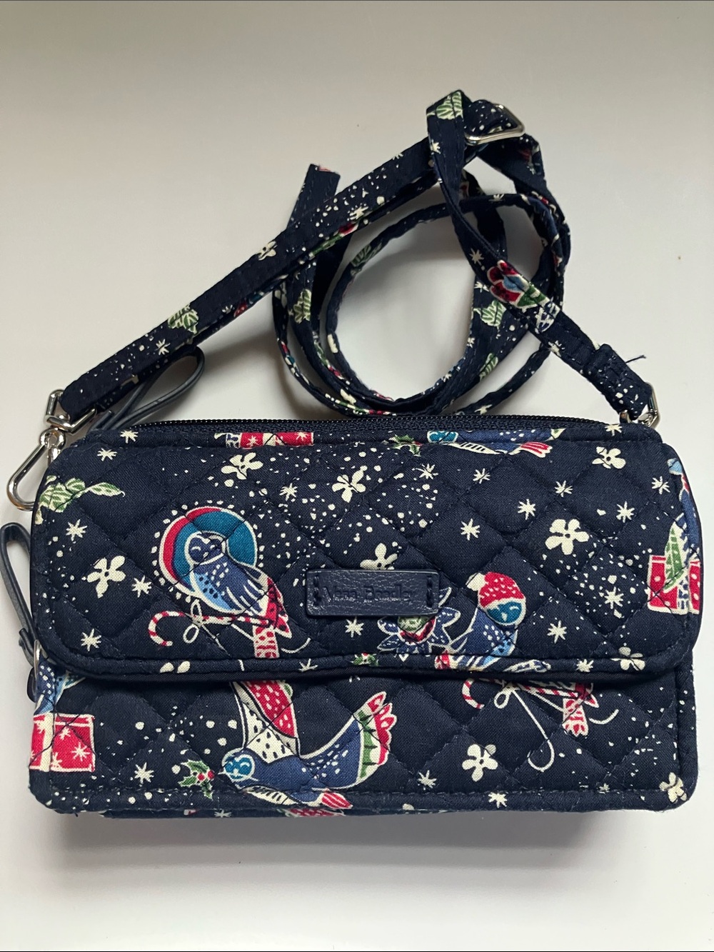 Vera Bradley holiday owl night owl double zipper Crossbody wallet EUC